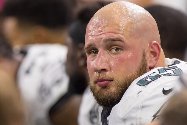 DETROIT, MI - OCTOBER 09: Lane Johnson #65 of the Philadelphia Eagles watches the action from the sidelines during an NFL game against the Detroit Lions at Ford Field on October 9, 2016 in Detroit, Michigan. The Lions defeated the Eagles 24-23. (Photo by Dave Reginek/Getty Images)
