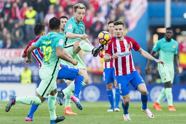 MADRID, SPAIN - FEBRUARY 26: Ivan Rakitic (c) of FC Barcelona in action during their La Liga match between Atletico de Madrid and FC Barcelona at the Santiago Bernabeu Stadium on 26 February 2017 in Madrid, Spain. (Photo by Power Sport Images/Getty Images)