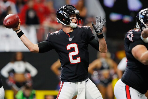 ATLANTA, GA - OCTOBER 01: Matt Ryan #2 of the Atlanta Falcons drops back to pass during the first half against the Buffalo Bills at Mercedes-Benz Stadium on October 1, 2017 in Atlanta, Georgia. (Photo by Kevin C.  Cox/Getty Images)