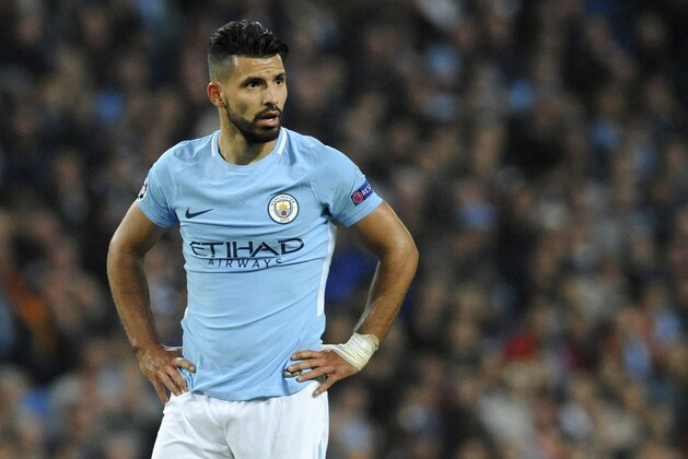FILE - In this Tuesday, Sept. 26, 2017 file photo Manchester City's Sergio Aguero looks around the pitch during the Champions League Group F soccer match between Manchester City and Shakhtar Donetsk at Etihad stadium, Manchester, England. Manchester City striker Sergio Aguero has been injured in a road accident in the Netherlands, the English Premier League club said Friday Sept. 29. (AP Photo/Rui Vieira, File)