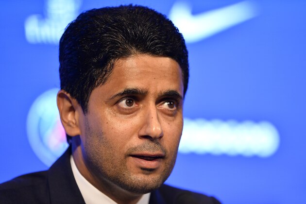 PARIS, FRANCE - SEPTEMBER 06:  Paris Saint-Germain President Nasser Al Khelaifi answers journalists during a press conference at Parc des Princes on September 6, 2017 in Paris, France. Kylian Mbappe signed a five year contract for 180 Million Euro.  (Photo by Aurelien Meunier/Getty Images)