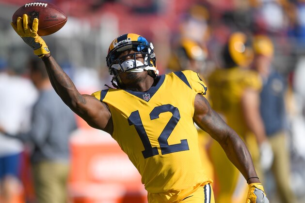 SANTA CLARA, CA - SEPTEMBER 21:  Sammy Watkins #12 of the Los Angeles Rams warms up during pregame warm ups prior to the start of an NFL football game against the San Francisco 49ers at Levi's Stadium on September 21, 2017 in Santa Clara, California.  (Photo by Thearon W. Henderson/Getty Images)