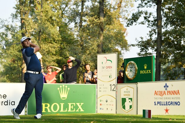 MONZA, ITALY - OCTOBER 12:  Jon Rahm on Spain plays of the tee on Day One of the Italian Open at Golf Club Milano - Parco Reale di Monza on October 12, 2017 in Monza, Italy.  (Photo by Stuart Franklin/Getty Images)