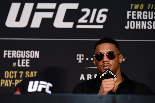 LAS VEGAS, NV - OCTOBER 07:  Kevin Lee speaks to the media after the UFC 216 event inside TMobile Arena on October 7, 2017 in Las Vegas, Nevada. (Photo by Brandon Magnus/Zuffa LLC/Zuffa LLC via Getty Images)