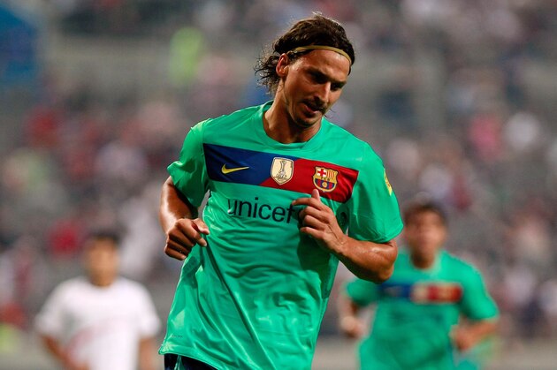 SEOUL, SOUTH KOREA - AUGUST 04:  Zlatan Ibrahimovic of FC Barcelona reacts after scoring during the friendly match between FC Barcelona and a K-League All Star team at the Seoul World Cup stadium on August 4, 2010 in Seoul, South Korea.  (Photo by Chung Sung-Jun/Getty Images)