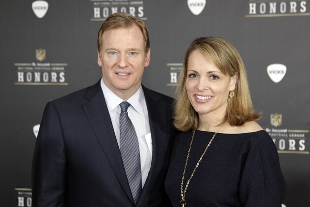 NFL Commissioner Roger Goodell and is wife, Jane Skinner, arrives for the inaugural NFL Honors show Saturday, Feb. 4, 2012, in Indianapolis.The New York Giants will face the New England Patriots in the NFL football's Super Bowl XLVI in Indianapolis on Feb. 5. (AP Photo/David Stluka)