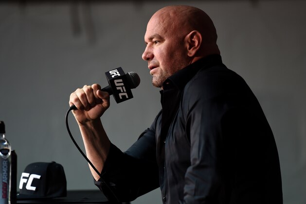 LAS VEGAS, NV - OCTOBER 07:  UFC President Dana White speaks to the media after the UFC 216 event inside TMobile Arena on October 7, 2017 in Las Vegas, Nevada. (Photo by Brandon Magnus/Zuffa LLC/Zuffa LLC via Getty Images)