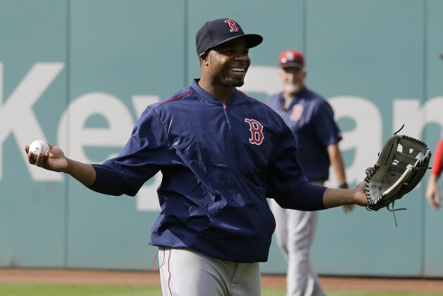 Boston Red Sox's Rajai Davis smiles during batting practice before a baseball game between the Boston Red Sox and the Cleveland Indians, Thursday, Aug. 24, 2017, in Cleveland. (AP Photo/Tony Dejak)