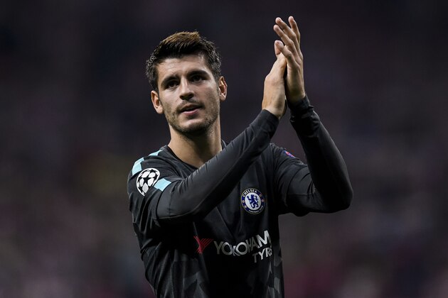 MADRID, SPAIN - SEPTEMBER 27: Alvaro Morata of Chelsea FC celebrates during the UEFA Champions League 2017-18 match between Atletico de Madrid and Chelsea FC at the Wanda Metropolitano on 27 September 2017, in Madrid, Spain. (Photo by Power Sport Images/Getty Images)