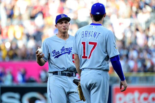 SAN DIEGO, CA - JULY 12: (L-R) Corey Seager #5 of the Los Angeles Dodgers talks to Kris Bryant #17 of the Chicago Cubs and the National League during the 87th Annual MLB All-Star Game at PETCO Park on July 12, 2016 in San Diego, California. (Photo by Harry How/Getty Images) SAN DIEGO, CA - JULY 12: (L-R) Corey Seager #5 of the Los Angeles Dodgers talks to Kris Bryant #17 of the Chicago Cubs and the National League during the 87th Annual MLB All-Star Game at PETCO Park on July 12, 2016 in San Diego, California. (Photo by Harry How/Getty Images)