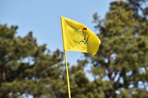 A flag with Masters logo is pictured during Round 3 of the 80th Masters Golf Tournament at the Augusta National Golf Club on April 9, 2016, in Augusta, Georgia. / AFP / Nicholas Kamm        (Photo credit should read NICHOLAS KAMM/AFP/Getty Images)