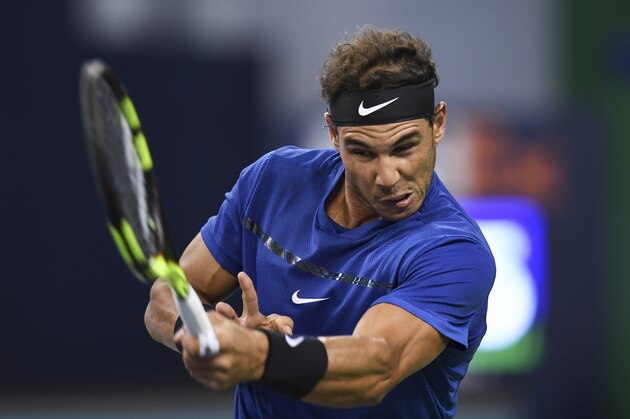 SHANGHAI, CHINA - OCTOBER 14: Rafael Nadal of Spain returns a shot during his Men's singles semi-final match against Marin Cilic of Croatia on day 7 of 2017 ATP Shanghai Rolex Masters at Qizhong Stadium on October 14, 2017 in Shanghai, China. (Photo by XIN LI/Getty Images) SHANGHAI, CHINA - OCTOBER 14: Rafael Nadal of Spain returns a shot during his Men's singles semi-final match against Marin Cilic of Croatia on day 7 of 2017 ATP Shanghai Rolex Masters at Qizhong Stadium on October 14, 2017 in Shanghai, China. (Photo by XIN LI/Getty Images)