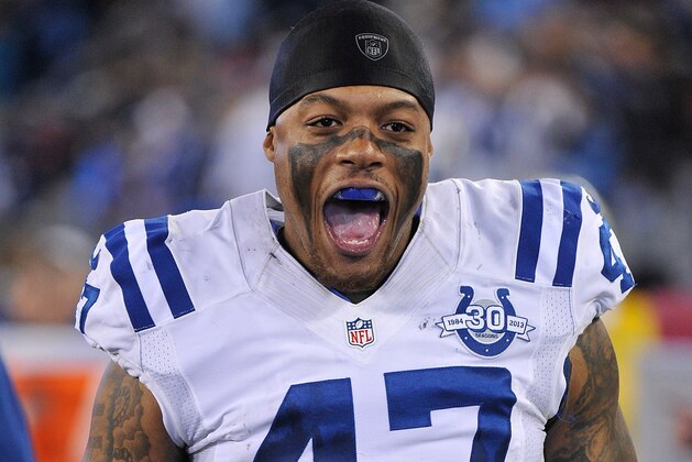 NASHVILLE, TN - NOVEMBER 14:  Weslye Saunders #47 of the Indianapolis Colts watches from the sideline during a game against the Tennessee Titans at LP Field on November 14, 2013 in Nashville, Tennessee.  (Photo by Frederick Breedon/Getty Images)