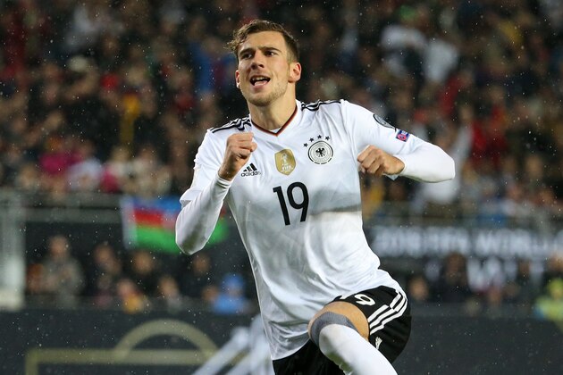 KAISERSLAUTERN, GERMANY - OCTOBER 8: Leon Goretzka of Germany celebrates his goal during the FIFA 2018 World Cup Qualifier between Germany and Azerbaijan at Fritz-Walter Stadium on October 8, 2017 in Kaiserslautern, Germany. (Photo by Jean Catuffe/Getty Images)