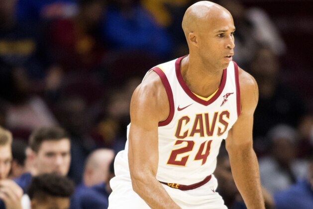 Cleveland Cavaliers' Richard Jefferson (24) dribbles toward the basket against the Indiana Pacers during the third quarter of an NBA preseason basketball game, Friday, Oct. 6, 2017, in Cleveland. The Pacers won 106-102. (AP Photo/Scott R. Galvin) Cleveland Cavaliers' Richard Jefferson (24) dribbles toward the basket against the Indiana Pacers during the third quarter of an NBA preseason basketball game, Friday, Oct. 6, 2017, in Cleveland. The Pacers won 106-102. (AP Photo/Scott R. Galvin)