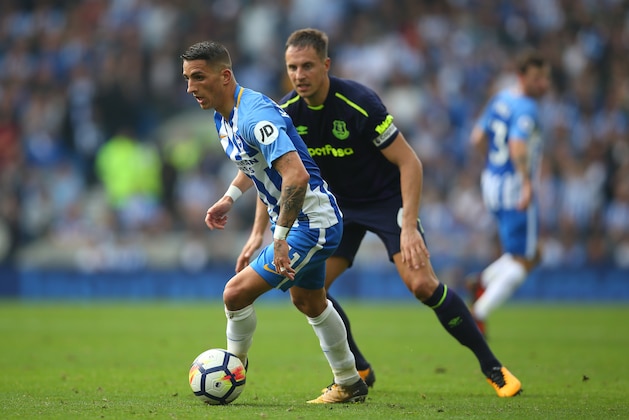 BRIGHTON, ENGLAND - OCTOBER 15: Anthony Knockaert of Brighton and Hove Albion during the Premier League match between Brighton and Hove Albion and Everton at Amex Stadium on October 15, 2017 in Brighton, England. (Photo by Catherine Ivill - AMA/Getty Images)