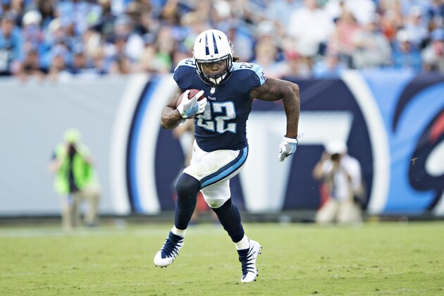 NASHVILLE, TN - SEPTEMBER 24:  Derrick Henry #22 of the Tennessee Titans runs the ball during a game against the Seattle Seahawks at Nissan Stadium on September 24, 2017 in Nashville, Tennessee.  The Titans defeated the Seahawks 33-27.  (Photo by Wesley Hitt/Getty Images)