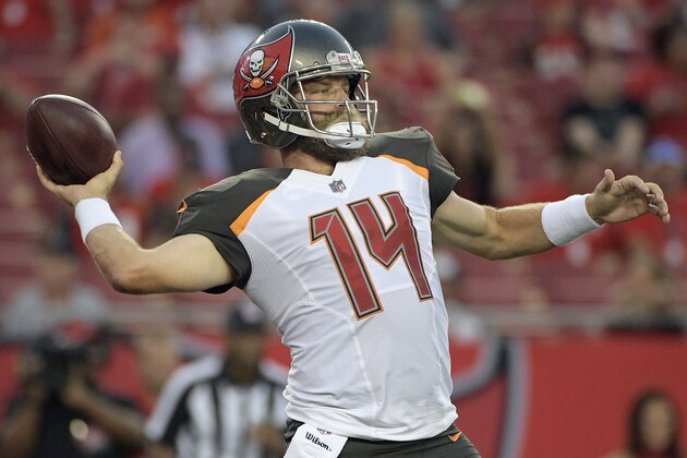 Tampa Bay Buccaneers quarterback Ryan Fitzpatrick (14) throws a pass against the Washington Redskins during the first quarter of an NFL preseason football game Thursday, Aug. 31, 2017, in Tampa, Fla. (AP Photo/Phelan Ebenhack)