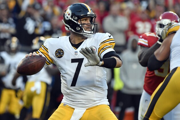Pittsburgh Steelers quarterback Ben Roethlisberger (7) throws during the second half of an NFL football game against the Kansas City Chiefs in Kansas City, Mo., Sunday, Oct. 15, 2017. (AP Photo/Ed Zurga)