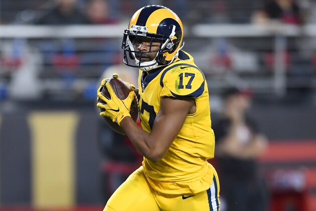 SANTA CLARA, CA - SEPTEMBER 21:  Robert Woods #17 of the Los Angeles Rams runs with the ball after catching a pass against the San Francisco 49ers during their NFL football game at Levi's Stadium on September 21, 2017 in Santa Clara, California.  (Photo by Thearon W. Henderson/Getty Images)