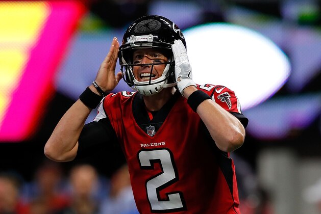 ATLANTA, GA - OCTOBER 15:  Matt Ryan #2 of the Atlanta Falcons calls out to his offense against the Miami Dolphins at Mercedes-Benz Stadium on October 15, 2017 in Atlanta, Georgia.  (Photo by Kevin C. Cox/Getty Images)