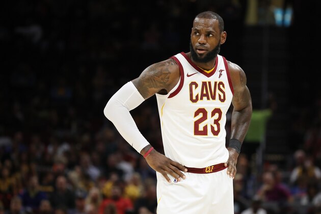 CLEVELAND, OH - OCTOBER 10: LeBron James #23 of the Cleveland Cavaliers looks on while playing the Chicago Bulls during a pre season game at Quicken Loans Arena on October 10, 2017 in Cleveland, Ohio. NOTE TO USER: User expressly acknowledges and agrees that, by downloading and or using this photograph, User is consenting to the terms and conditions of the Getty Images License Agreement.  (Photo by Gregory Shamus/Getty Images)