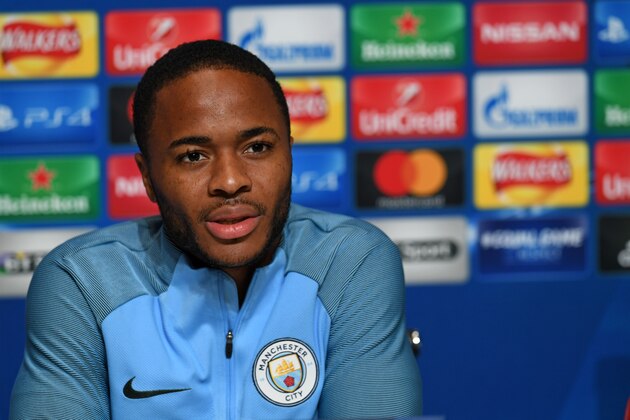 Manchester City's English midfielder Raheem Sterling speaks at a press conference in Manchester, north west England on October 16, 2017, on the eve of their UEFA Champions League Group F match against Napoli. / AFP PHOTO / Paul ELLIS        (Photo credit should read PAUL ELLIS/AFP/Getty Images)