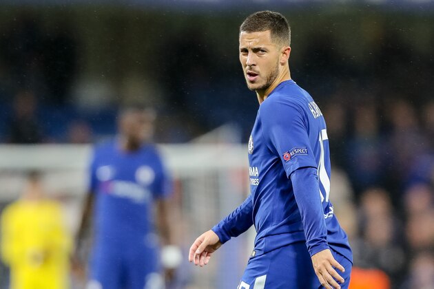 LONDON, ENGLAND - SEPTEMBER 12: Eden Hazard of Chelsea looks on during the UEFA Champions League group C match between Chelsea FC and Qarabag FK at Stamford Bridge on September 12, 2017 in London, United Kingdom. (Photo by TF-Images/TF-Images via Getty Images)