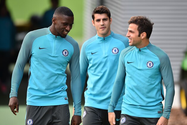 Chelsea's French midfielder Tiemoue Bakayoko (L), Chelsea's Spanish striker Alvaro Morata (C) and Chelsea's Spanish midfielder Cesc Fabregas (R) attend a team training session at Chelsea's Cobham training facility in Stoke D'Abernon, southwest of London, on October 17, 2017, on the eve of their UEFA Champions League Group C football match against Roma .

 / AFP PHOTO / GLYN KIRK        (Photo credit should read GLYN KIRK/AFP/Getty Images)