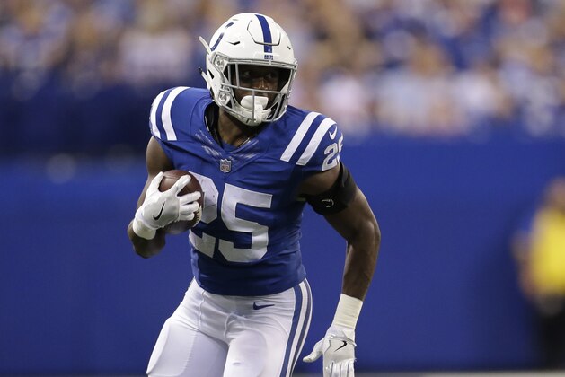 Indianapolis Colts' Marlon Mack runs during the second half of an NFL football game against the San Francisco 49ers, Sunday, Oct. 8, 2017, in Indianapolis. (AP Photo/AJ Mast) Indianapolis Colts' Marlon Mack runs during the second half of an NFL football game against the San Francisco 49ers, Sunday, Oct. 8, 2017, in Indianapolis. (AP Photo/AJ Mast)