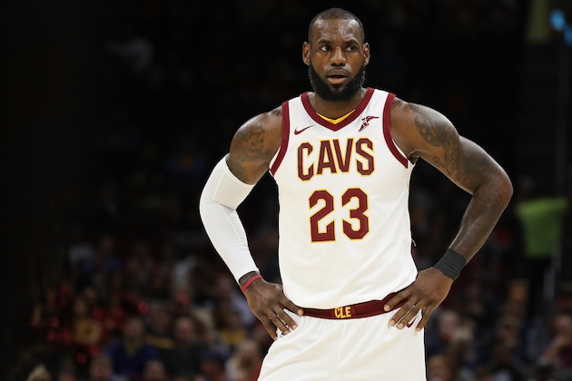 CLEVELAND, OH - OCTOBER 10: LeBron James #23 of the Cleveland Cavaliers looks on while playing the Chicago Bulls during a pre season game at Quicken Loans Arena on October 10, 2017 in Cleveland, Ohio. NOTE TO USER: User expressly acknowledges and agrees that, by downloading and or using this photograph, User is consenting to the terms and conditions of the Getty Images License Agreement.  (Photo by Gregory Shamus/Getty Images)