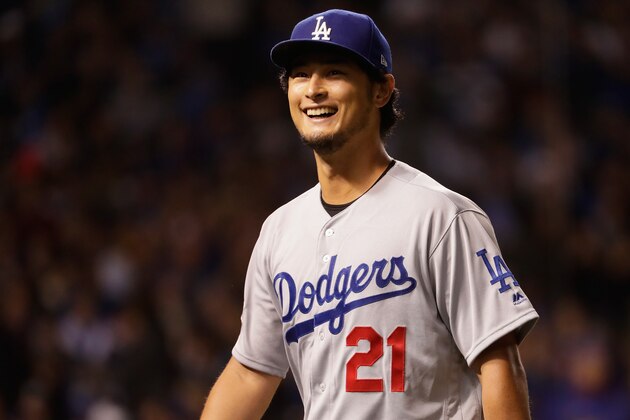 CHICAGO, IL - OCTOBER 17:  Yu Darvish #21 of the Los Angeles Dodgers reacts after the sixth inning against the Chicago Cubs during game three of the National League Championship Series at Wrigley Field on October 17, 2017 in Chicago, Illinois.  (Photo by Jamie Squire/Getty Images)