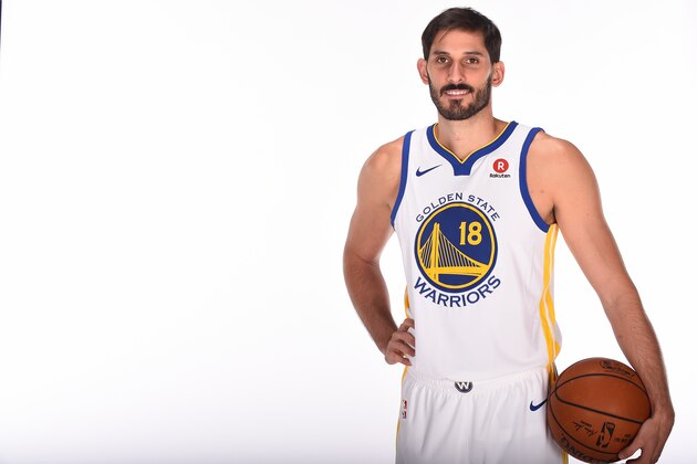 OAKLAND, CA - SEPTEMBER 22: Omri Casspi #18 of the Golden State Warriors poses for a portrait during media day on September 22, 2017 at Oracle Arena in Oakland, California. NOTE TO USER: User expressly acknowledges and agrees that, by downloading and/or using this photograph, user is consenting to the terms and conditions of the Getty Images License Agreement. Mandatory copyright notice: Copyright NBAE 2017 (Photo by Noah Graham/NBAE via Getty Images)