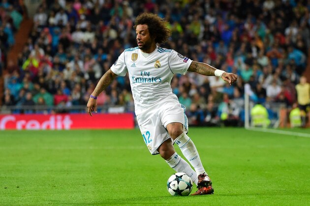 Real Madrid's Brazilian defender Marcelo controls the ball during the UEFA Champions League group H football match Real Madrid CF vs Tottenham Hotspur FC at the Santiago Bernabeu stadium in Madrid on October 17, 2017. / AFP PHOTO / PIERRE-PHILIPPE MARCOU        (Photo credit should read PIERRE-PHILIPPE MARCOU/AFP/Getty Images)