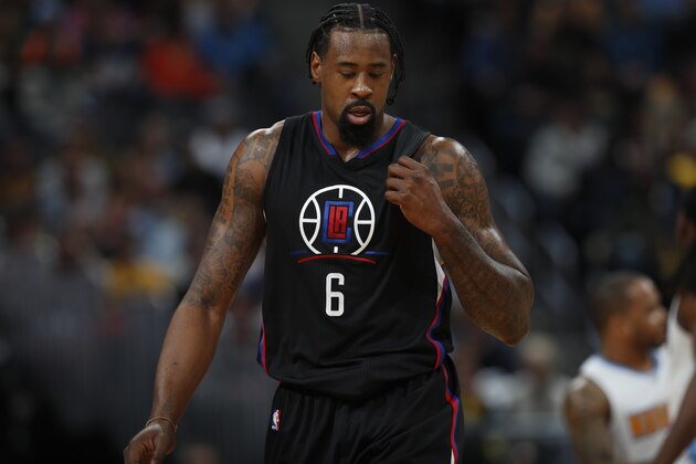 Los Angeles Clippers center DeAndre Jordan (6) in the second half of an NBA basketball game Saturday, Jan. 21, 2017, in Denver. The Nuggets won 123-98. (AP Photo/David Zalubowski)