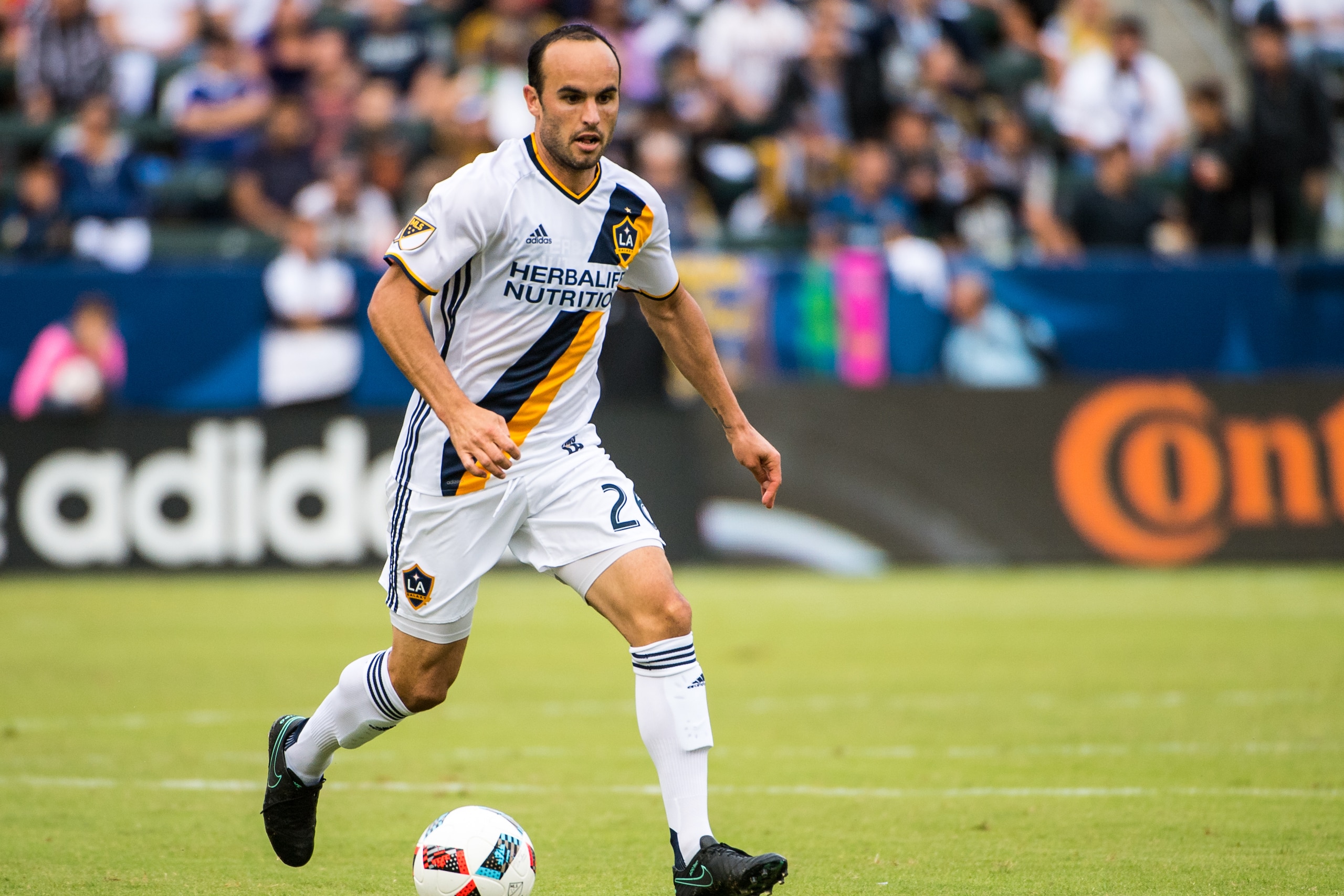 CARSON, CA - OCTOBER 30: Landon Donovan #26 of Los Angeles Galaxy during Los Angeles Galaxy's MLS Playoff Semifinal match against Colorado Rapids at the StubHub Center on October 30, 2016 in Carson, California. The Los Angeles Galaxy won the match 1-0 (Photo by Shaun Clark/Getty Images)