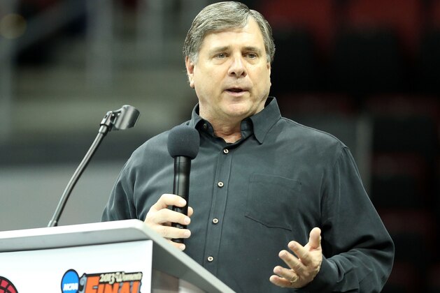 LOUISVILLE, KY - APRIL 10:  Tom Jurich the athletic director of the Louisville Cardinals talks during the Louisville Cardinals NCAA Basketball Celebration to mark the NCAA championship by the Mens team and the runner-up finish by the womens team at KFC YUM! Center on April 10, 2013 in Louisville, Kentucky.  (Photo by Andy Lyons/Getty Images)