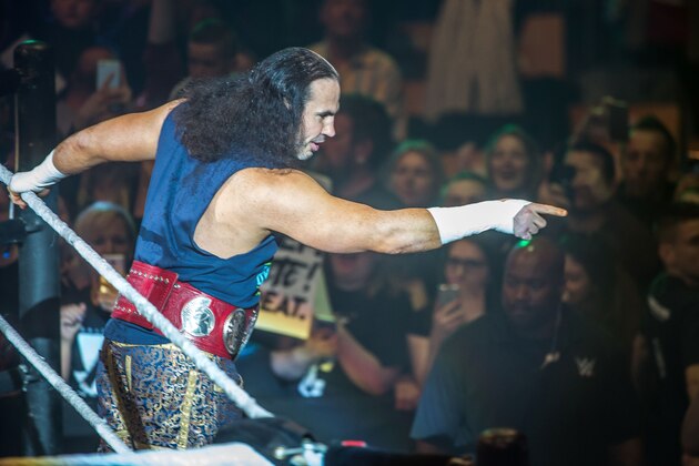 Matt Hardy arrives on the ring during WWE show at Zenith Arena on May 10, 2017 in Lille, northern France. / AFP PHOTO / PHILIPPE HUGUEN        (Photo credit should read PHILIPPE HUGUEN/AFP/Getty Images)