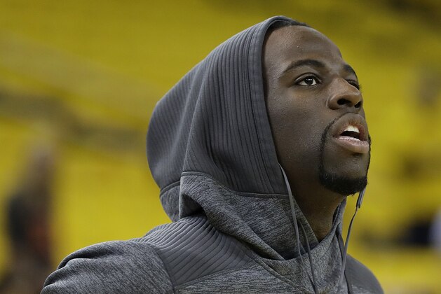 Golden State Warriors forward Draymond Green warms up before Game 5 of basketball's NBA Finals between the Warriors and the Cleveland Cavaliers in Oakland, Calif., Monday, June 12, 2017. (AP Photo/Marcio Jose Sanchez)