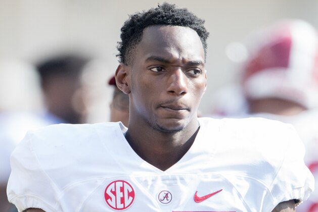 TUSCALOOSA, AL - APRIL 22: Wide receiver Donnie Lee Jr. #85 of the Alabama Crimson Tide at Bryant-Denny Stadium on April 22, 2017 in Tuscaloosa, Alabama. (Photo by Michael Chang/Getty Images)