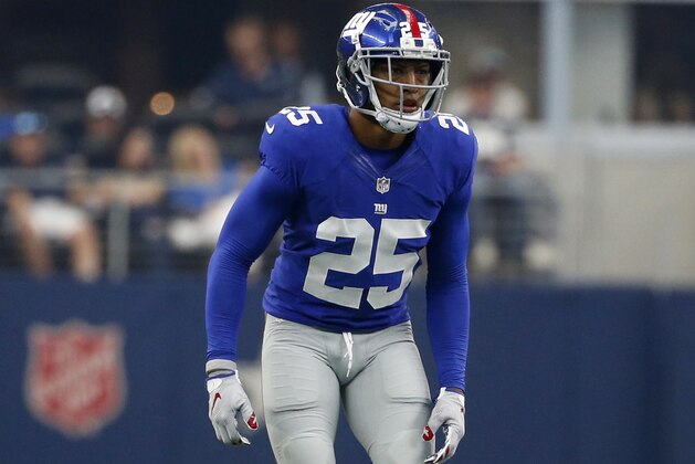 New York Giants defensive back Leon Hall (25) competes against the Dallas Cowboys during an NFL football game, Sunday, Sept. 11, 2016, in Arlington, Texas. (AP Photo/Michael Ainsworth)