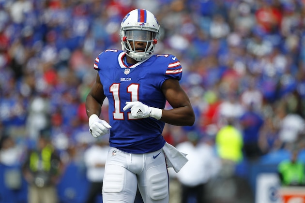 Buffalo Bills' Zay Jones (11) runs on the field during the first half of an NFL football game against the New York Jets Sunday, Sept. 10, 2017, in Orchard Park, N.Y. (AP Photo/Jeffrey T. Barnes)