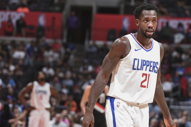 LOS ANGELES, CA - OCTOBER 8: Patrick Beverley #21 of the LA Clippers looks on during the 2017 NBA Pre-Season game against the Portland Trail Blazers on October 8, 2017 at STAPLES Center in Los Angeles, California.  NOTE TO USER: User expressly acknowledges and agrees that, by downloading and or using this photograph, User is consenting to the terms and conditions of the Getty Images License Agreement. Mandatory Copyright Notice: Copyright 2017 NBAE (Photo by Andrew D. Bernstein/NBAE via Getty Images)