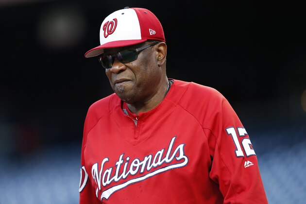 PHILADELPHIA, PA - SEPTEMBER 26: Manager Dusty Baker #12 of the Washington Nationals before a game against the Philadelphia Phillies at Citizens Bank Park on September 26, 2017 in Philadelphia, Pennsylvania. (Photo by Rich Schultz/Getty Images)
