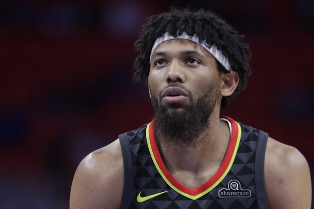 Atlanta Hawks forward DeAndre' Bembry prepares to shoot a free throw during the second half of an NBA preseason basketball game against the Detroit Pistons, Friday, Oct. 6, 2017, in Detroit. (AP Photo/Carlos Osorio)