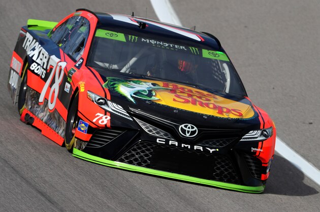KANSAS CITY, KS - OCTOBER 20:  Martin Truex Jr., driver of the #78 Bass Pro Shops/Tracker Boats Toyota, practices for the Monster Energy NASCAR Cup Series Hollywood Casino 400 at Kansas Speedway on October 20, 2017 in Kansas City, Kansas.  (Photo by Jamie Squire/Getty Images)