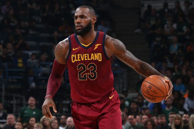 Milwaukee, WI - OCTOBER 20: LeBron James #23 of the Cleveland Cavaliers handles the ball against the Milwaukee Bucks on October 20, 2017 at the BMO Harris Bradley Center in Milwaukee, Wisconsin. NOTE TO USER: User expressly acknowledges and agrees that, by downloading and or using this Photograph, user is consenting to the terms and conditions of the Getty Images License Agreement. Mandatory Copyright Notice: Copyright 2017 NBAE (Photo by Gary Dineen/NBAE via Getty Images)