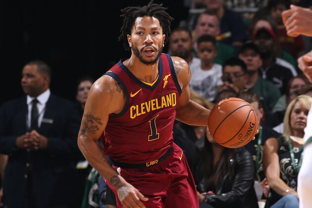 Milwaukee, WI - OCTOBER 20: Derrick Rose #1 of the Cleveland Cavaliers handles the ball against the Milwaukee Bucks on October 20, 2017 at the BMO Harris Bradley Center in Milwaukee, Wisconsin. NOTE TO USER: User expressly acknowledges and agrees that, by downloading and or using this Photograph, user is consenting to the terms and conditions of the Getty Images License Agreement. Mandatory Copyright Notice: Copyright 2017 NBAE (Photo by Gary Dineen/NBAE via Getty Images) Milwaukee, WI - OCTOBER 20: Derrick Rose #1 of the Cleveland Cavaliers handles the ball against the Milwaukee Bucks on October 20, 2017 at the BMO Harris Bradley Center in Milwaukee, Wisconsin. NOTE TO USER: User expressly acknowledges and agrees that, by downloading and or using this Photograph, user is consenting to the terms and conditions of the Getty Images License Agreement. Mandatory Copyright Notice: Copyright 2017 NBAE (Photo by Gary Dineen/NBAE via Getty Images)