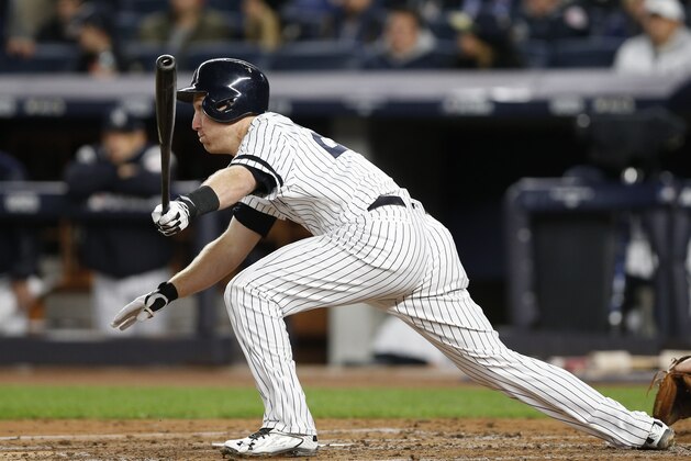 New York Yankees' Todd Frazier hits a three-run home run during the third inning of Game 3 of baseball's American League Championship Series against the Houston Astros Monday, Oct. 16, 2017, in New York. (AP Photo/Kathy Willens)