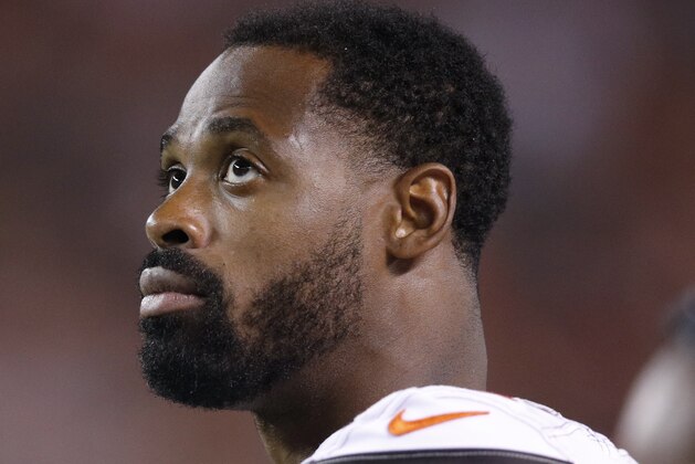 CLEVELAND, OH - AUGUST 21: Kenny Britt #18 of the Cleveland Browns looks on during a preseason game against the New York Giants at FirstEnergy Stadium on August 21, 2017 in Cleveland, Ohio. (Photo by Joe Robbins/Getty Images)